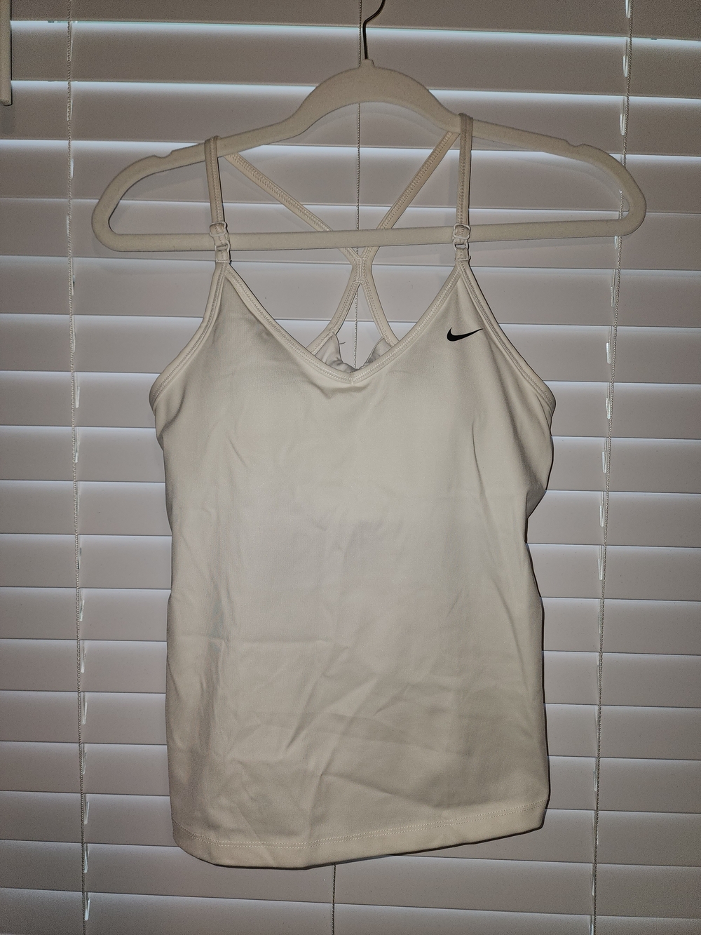 Nike White Women's Strappy Athletic Tank with Black Swoosh